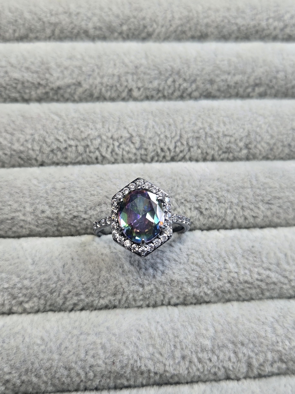 Size 8 Mystic Rainbow Topaz Rhodium Plated Bomb Party Ring